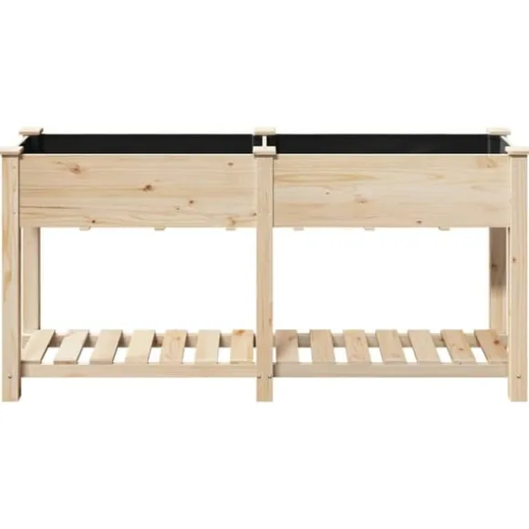 Moderne blomsterkrukke i massiv fyrretræ med hylde | Størrelse: 161x43x76.5 cm | Farve: Beige