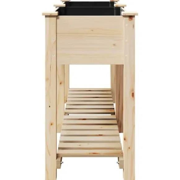 Moderne blomsterkrukke i massiv fyrretræ med hylde | Størrelse: 161x43x76.5 cm | Farve: Beige