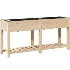 Moderne blomsterkrukke i massiv fyrretræ med hylde | Størrelse: 161x43x76.5 cm | Farve: Beige