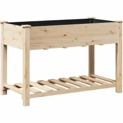 Moderne Blomsterkrukke i Massivt Fyrretræ med Hylde | Farve: Beige | Størrelse: 115 x 59 x 76.5 cm