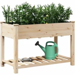 Moderne Blomsterkrukke i Massivt Fyrretræ med Hylde | Farve: Beige | Størrelse: 115 x 59 x 76.5 cm