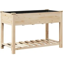 Moderne Blomsterkrukke i Massivt Fyrretræ med Hylde | Farve: Beige | Størrelse: 115 x 59 x 76.5 cm