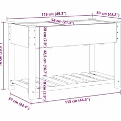Moderne Blomsterkrukke i Massivt Fyrretræ med Hylde | Farve: Beige | Størrelse: 115 x 59 x 76.5 cm