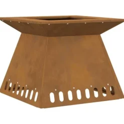 Moderne bålsted i forvitret stål - Firkantet design | Størrelse: 48x48x40 cm | Farve: Brun