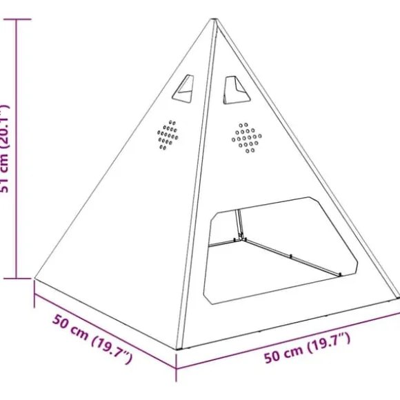Moderne bålsted i stål - Pyramideformet design | Størrelse: 50x50x51 cm | Farve: Brun