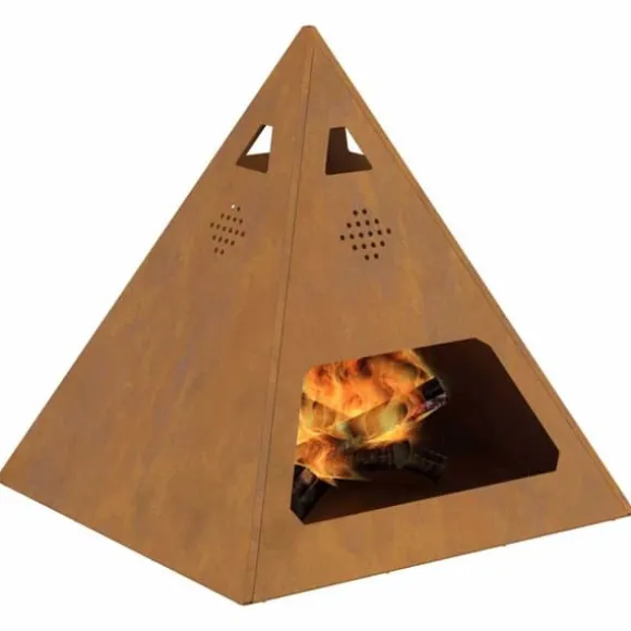 Moderne bålsted i stål - Pyramideformet design | Størrelse: 50x50x51 cm | Farve: Brun