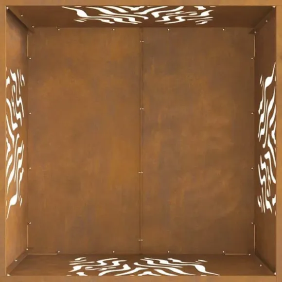 Moderne firkantet bålsted - Bålplads til udendørs brug | Farve: Brun | Størrelse: 60x60x40 cm