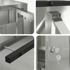 Moderne galvaniseret stål postkasse - Rektangulær design | Farve: Sort | Størrelse: 30x23x55 cm