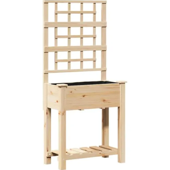 Moderne havekasse med espalier og hylde - Rektangulær | Farve: Beige | Størrelse: 71x38x152 cm