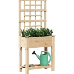 Moderne havekasse med espalier og hylde - Rektangulær | Farve: Beige | Størrelse: 71x38x152 cm