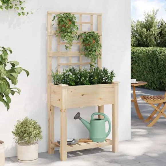 Moderne havekasse med espalier og hylde - Rektangulær | Farve: Beige | Størrelse: 71x38x152 cm
