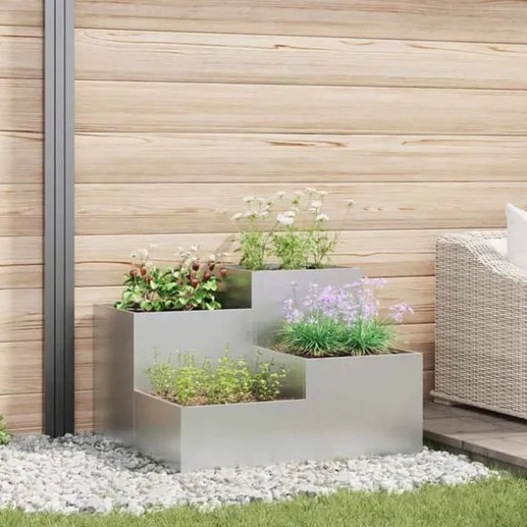 Moderne metalhavekrukke i galvaniseret stål - Rektangulær | Størrelse: 100x100x60 cm | Farve: Sølv