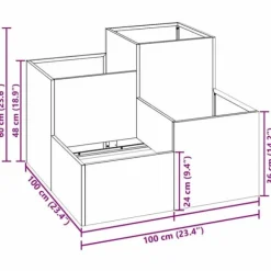 Moderne metalhavekrukke i galvaniseret stål - Rektangulær | Størrelse: 100x100x60 cm | Farve: Sølv