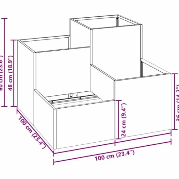 Moderne metalhavekrukke i galvaniseret stål - Rektangulær | Størrelse: 100x100x60 cm | Farve: Sølv