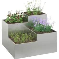 Moderne metalhavekrukke i galvaniseret stål - Rektangulær | Størrelse: 100x100x60 cm | Farve: Sølv