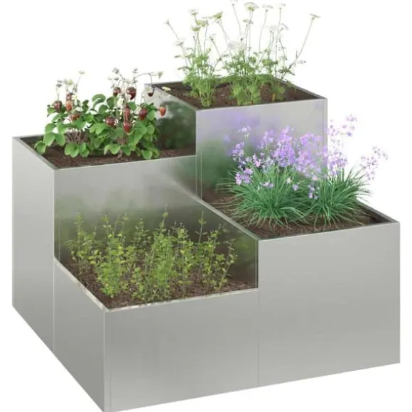 Moderne metalhavekrukke i galvaniseret stål - Rektangulær | Størrelse: 100x100x60 cm | Farve: Sølv
