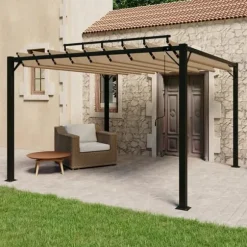 Moderne pavillon med lameltag 3x3 m - Robust aluminiumsramme | Farve: Gråbrun
