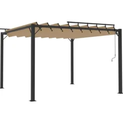 Moderne pavillon med lameltag 3x3 m - Robust aluminiumsramme | Farve: Gråbrun