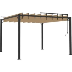 Moderne pavillon med lameltag 3x3 m - Robust aluminiumsramme | Farve: Gråbrun