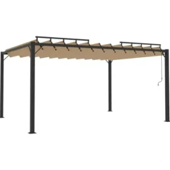 Moderne pavillon med lameltag 3x4 m - Aluminium & stof | Farve: Gråbrun
