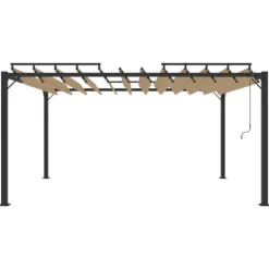 Moderne pavillon med lameltag 3x4 m - Aluminium & stof | Farve: Gråbrun