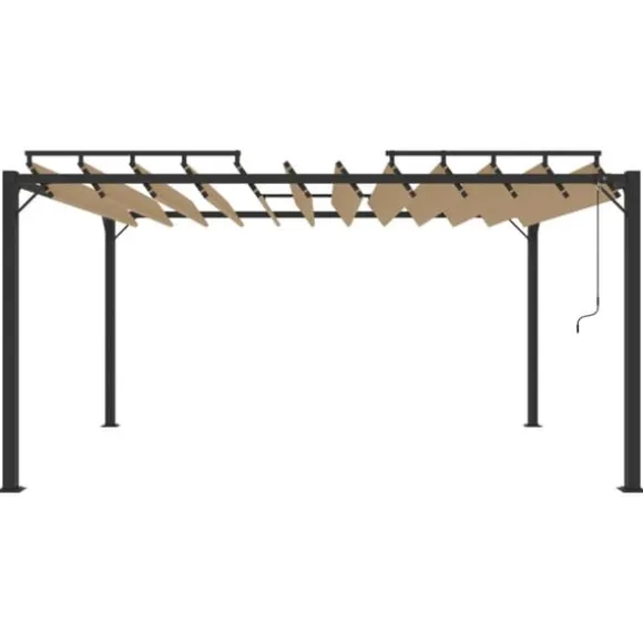 Moderne pavillon med lameltag 3x4 m - Aluminium & stof | Farve: Gråbrun