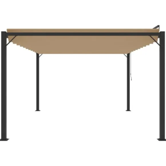 Moderne pavillon med lameltag 3x4 m - Aluminium & stof | Farve: Gråbrun