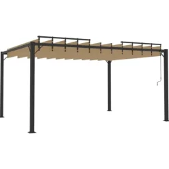 Moderne pavillon med lameltag 3x4 m - Aluminium & stof | Farve: Gråbrun