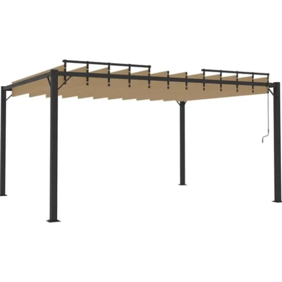 Moderne pavillon med lameltag 3x4 m - Aluminium & stof | Farve: Gråbrun