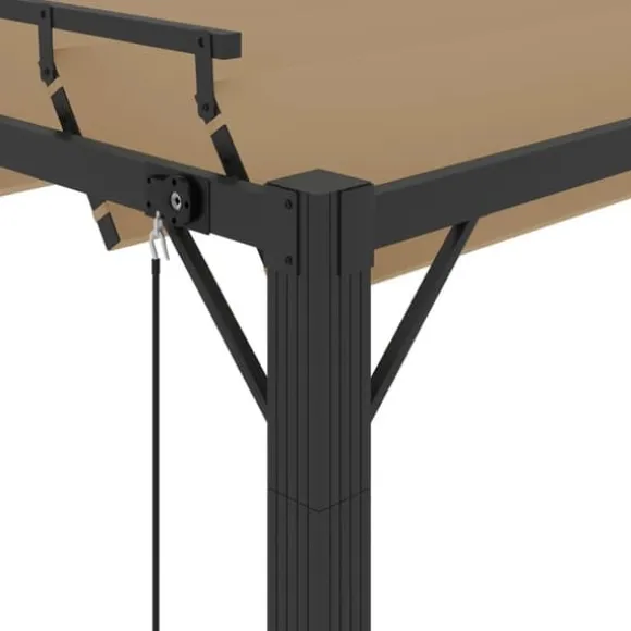 Moderne pavillon med lameltag 3x4 m - Aluminium & stof | Farve: Gråbrun