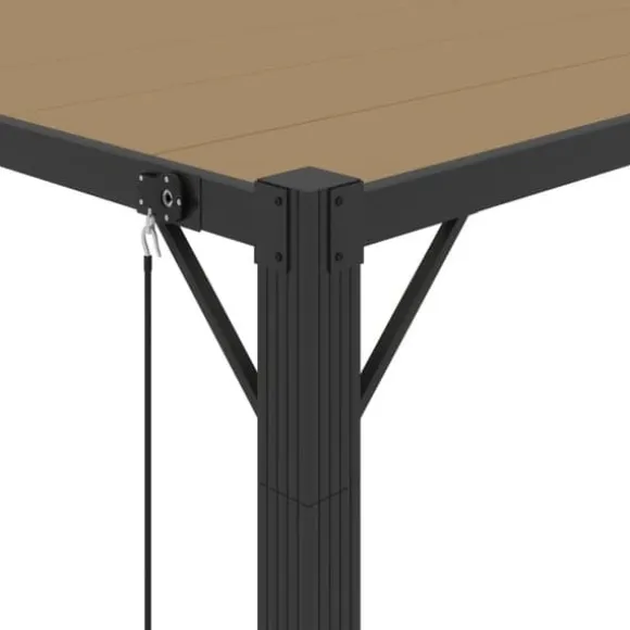 Moderne pavillon med lameltag 3x4 m - Aluminium & stof | Farve: Gråbrun