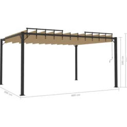 Moderne pavillon med lameltag 3x4 m - Aluminium & stof | Farve: Gråbrun