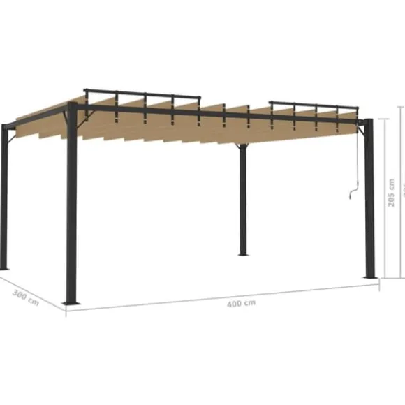 Moderne pavillon med lameltag 3x4 m - Aluminium & stof | Farve: Gråbrun