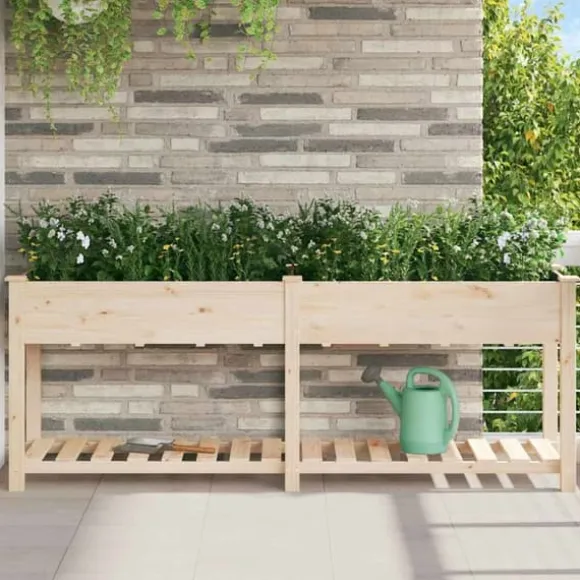 Moderne Plantekasse i Massivt Fyrretræ med Indbygget Hylde | Farve: Beige | Størrelse: 203x53x76.5 cm