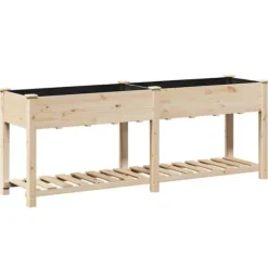 Moderne Plantekasse i Massivt Fyrretræ med Indbygget Hylde | Farve: Beige | Størrelse: 203x53x76.5 cm