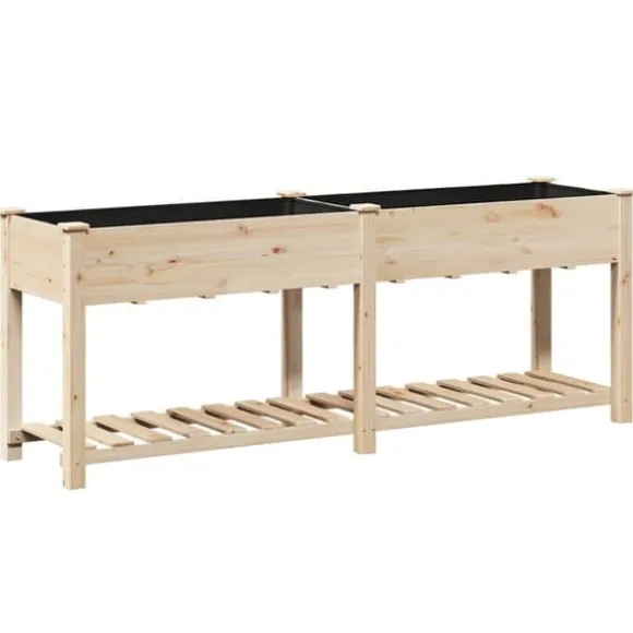 Moderne Plantekasse i Massivt Fyrretræ med Indbygget Hylde | Farve: Beige | Størrelse: 203x53x76.5 cm
