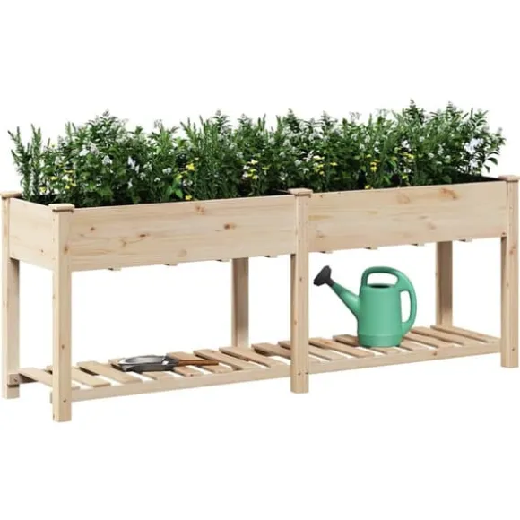 Moderne Plantekasse i Massivt Fyrretræ med Indbygget Hylde | Farve: Beige | Størrelse: 203x53x76.5 cm