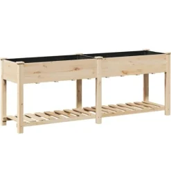 Moderne Plantekasse i Massivt Fyrretræ med Indbygget Hylde | Farve: Beige | Størrelse: 203x53x76.5 cm