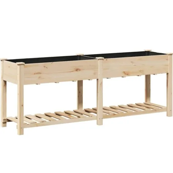 Moderne Plantekasse i Massivt Fyrretræ med Indbygget Hylde | Farve: Beige | Størrelse: 203x53x76.5 cm