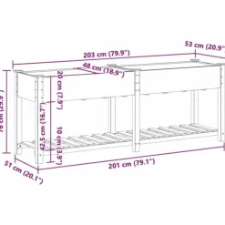 Moderne Plantekasse i Massivt Fyrretræ med Indbygget Hylde | Farve: Beige | Størrelse: 203x53x76.5 cm