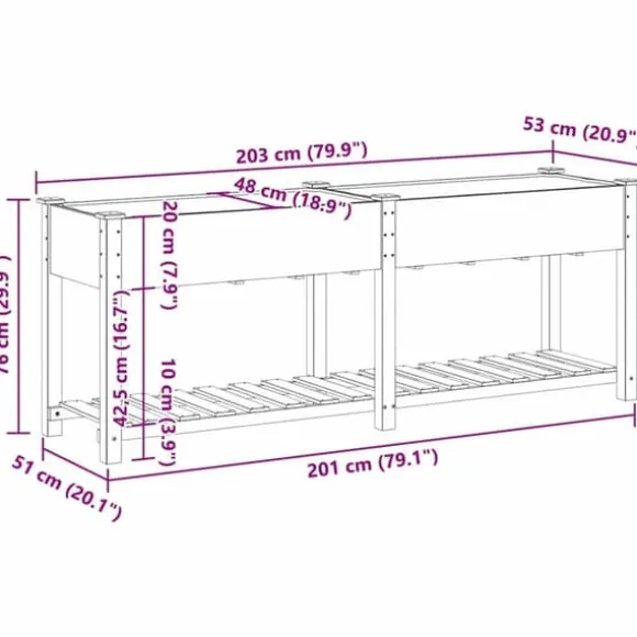 Moderne Plantekasse i Massivt Fyrretræ med Indbygget Hylde | Farve: Beige | Størrelse: 203x53x76.5 cm