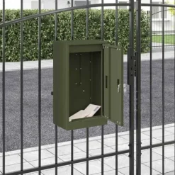 Moderne postkasse i stål - Rektangulær olivengrøn | Størrelse: 30x23x55 cm