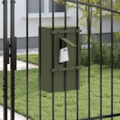 Moderne postkasse i stål - Rektangulær olivengrøn | Størrelse: 30x23x55 cm