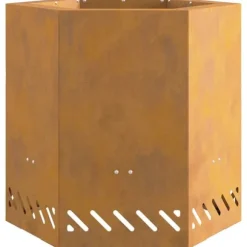 Moderne sekskantet bålfad i forvitret stål - 48x48x51 cm | Farve: Brun