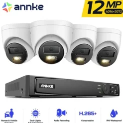 12MP Sikkerhedskamerasystem, Ultra HD Opløsning, Avanceret Bevægelsesregistrering,4 stk. 12MP type 1, Ingen