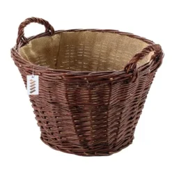 Mørk flettet gårdkurv til høst af frugt, grøntsager, kartofler, urtepotte, ballon, 30 cm, jute, fastgjort med stropper