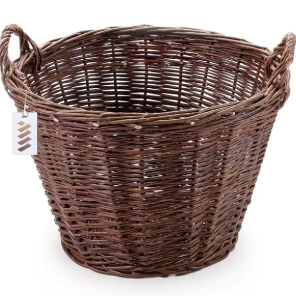 Mørk flettet gårdkurv til høst af frugt, grøntsager, kartofler, urtepotte, røget ballon, 45 cm, uden indsats