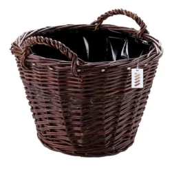 Mørk flettet gårdkurv til høst af frugt, grøntsager, kartofler, urtepotte, røget ballon, 45 cm, uden indsats