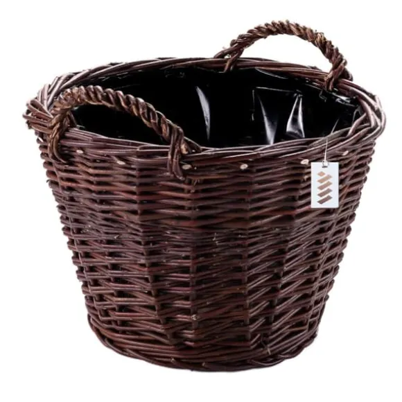 Mørk flettet gårdkurv til høst af frugt, grøntsager, kartofler, urtepotte, røget ballon, 45 cm, uden indsats