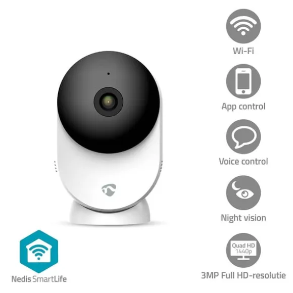 Nedis SmartLife Indendørs Kamera | 3MP Full HD 1296p | Cloud Storage (mulighed) / microSD (ikke inkluderet) / Onvif | Med bevægelsessensor | Nattesyn | CDON